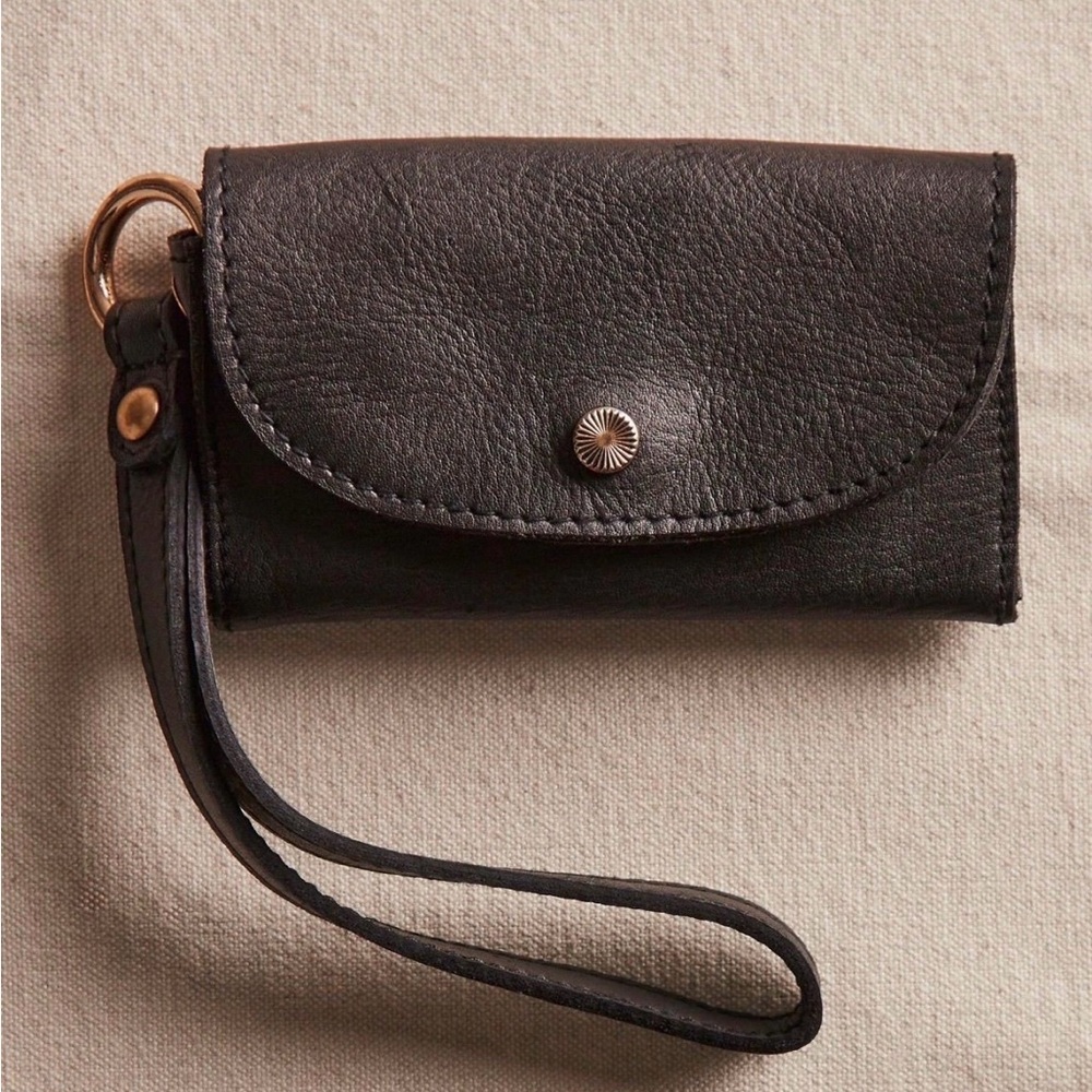 Free People Black Leather Wristlet Key Pouch
